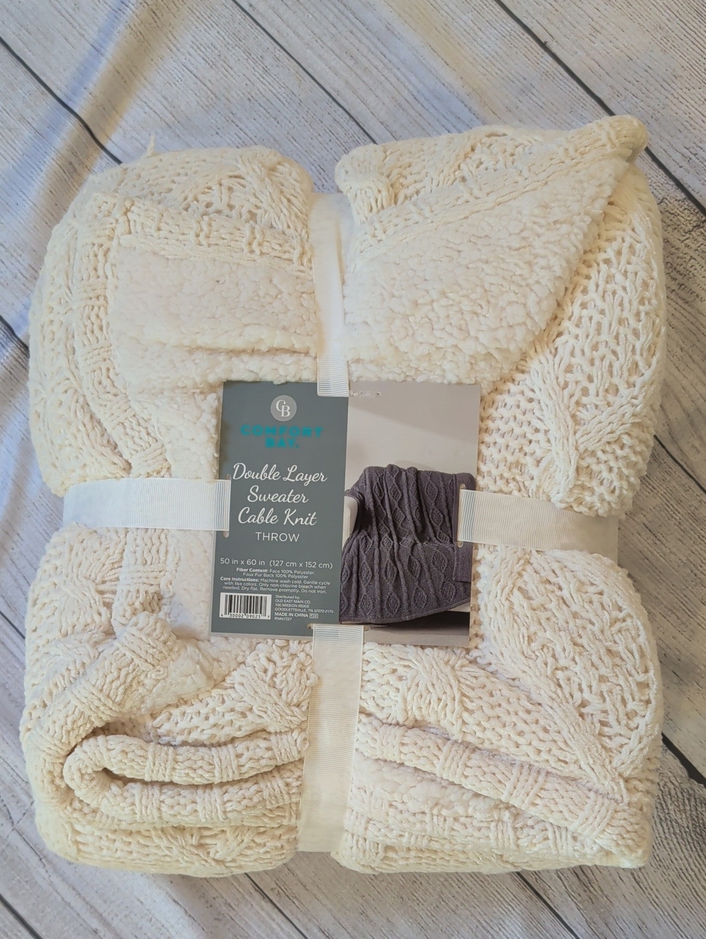Comfort Bay Cream Cable Knit Sherpa Throw
